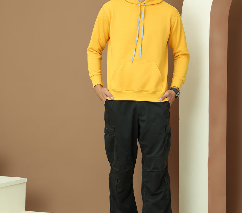 Mack Jonney Regular Fit Yellow Solid Hoodie For Men