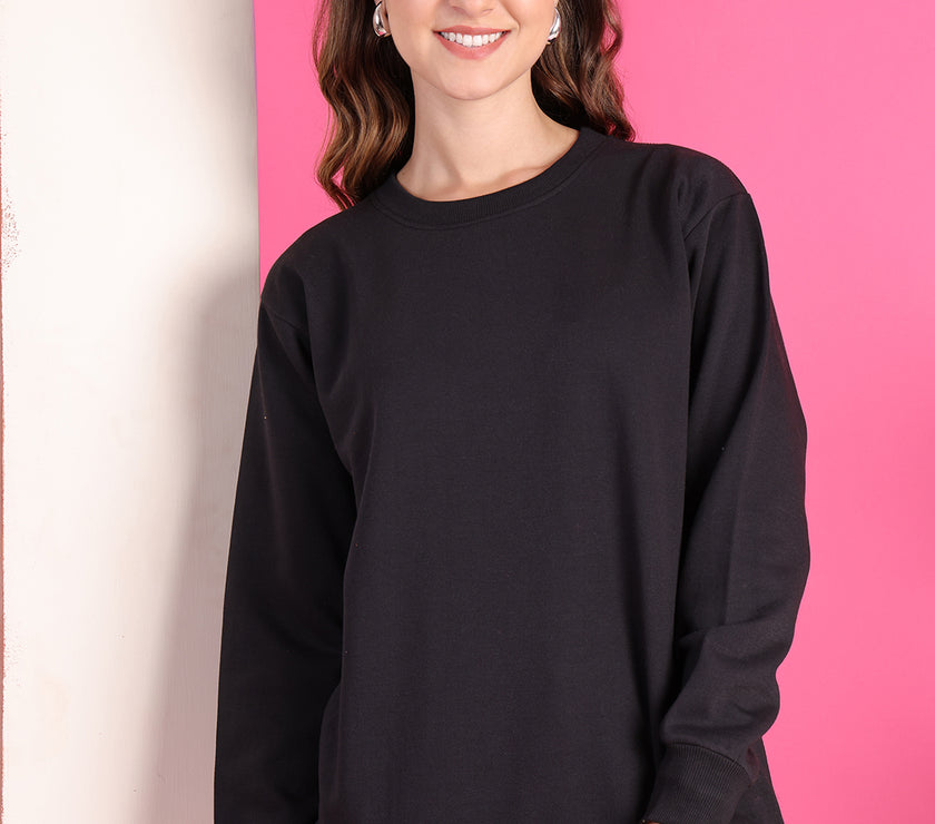 Mack Jonney Regular Fit Black Solid Sweatshirt For Women