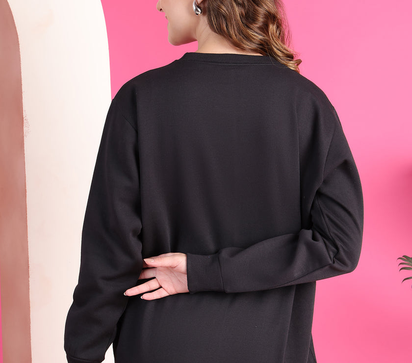 Mack Jonney Regular Fit Black Solid Sweatshirt For Women