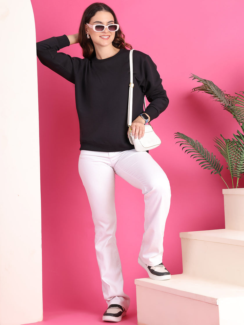 Mack Jonney Regular Fit Black Solid Sweatshirt For Women