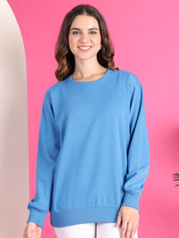 Mack Jonney Regular Fit Blue Solid Sweatshirt For Women