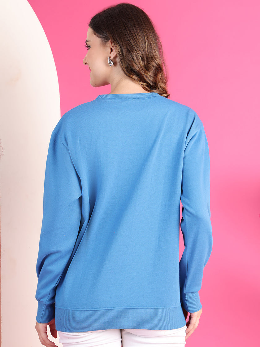 Mack Jonney Regular Fit Blue Solid Sweatshirt For Women