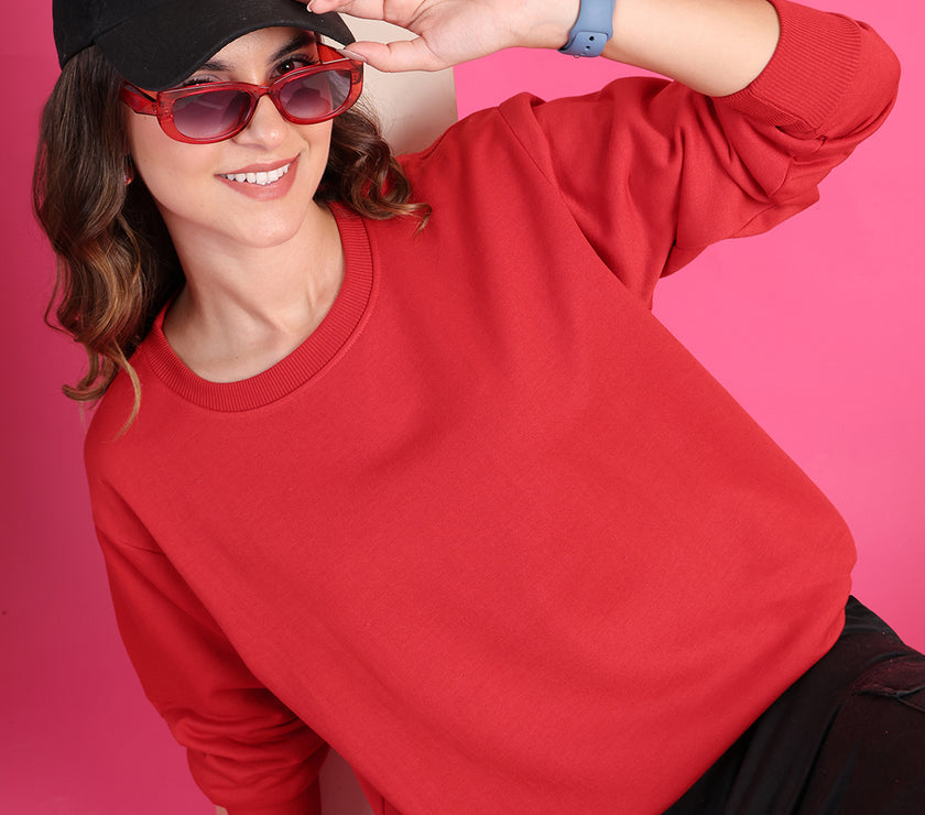 Mack Jonney Regular Fit Maroon Solid Sweatshirt For Women