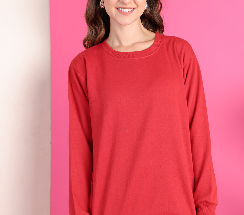Mack Jonney Regular Fit Maroon Solid Sweatshirt For Women