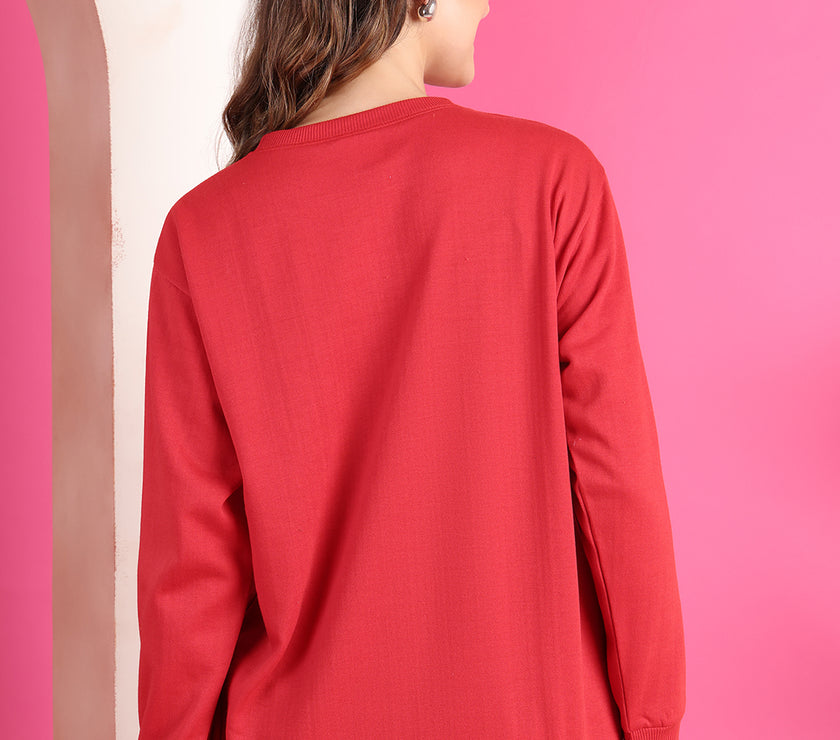 Mack Jonney Regular Fit Maroon Solid Sweatshirt For Women