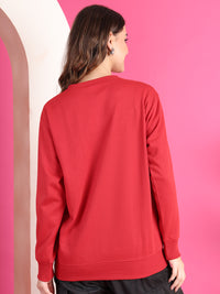 Mack Jonney Regular Fit Maroon Solid Sweatshirt For Women