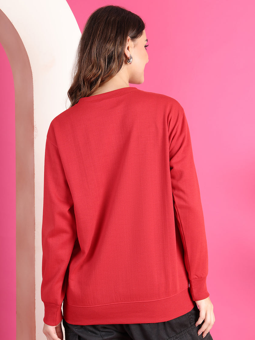 Mack Jonney Regular Fit Maroon Solid Sweatshirt For Women
