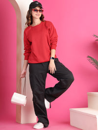 Mack Jonney Regular Fit Maroon Solid Sweatshirt For Women