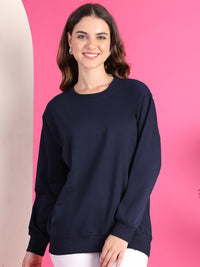 Mack Jonney Regular Fit Blue Solid Sweatshirt For Women