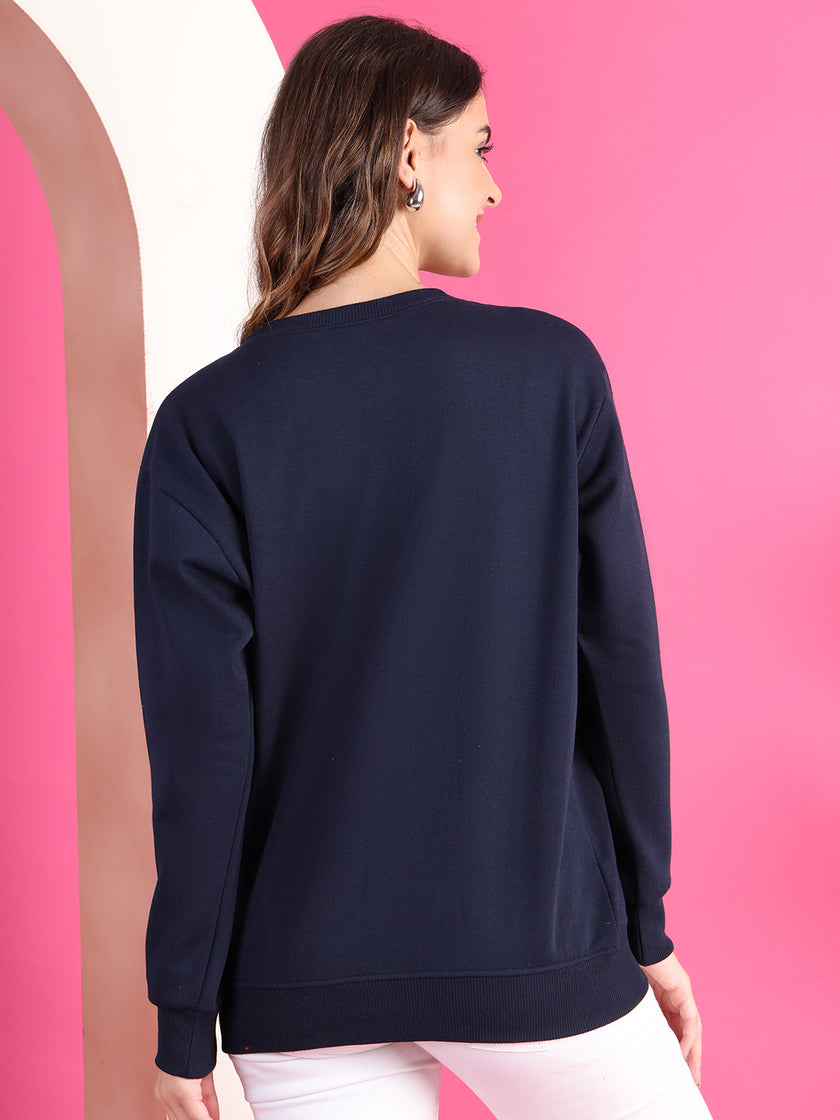 Mack Jonney Regular Fit Blue Solid Sweatshirt For Women