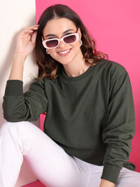 Mack Jonney Regular Fit Green Solid Sweatshirt For Women