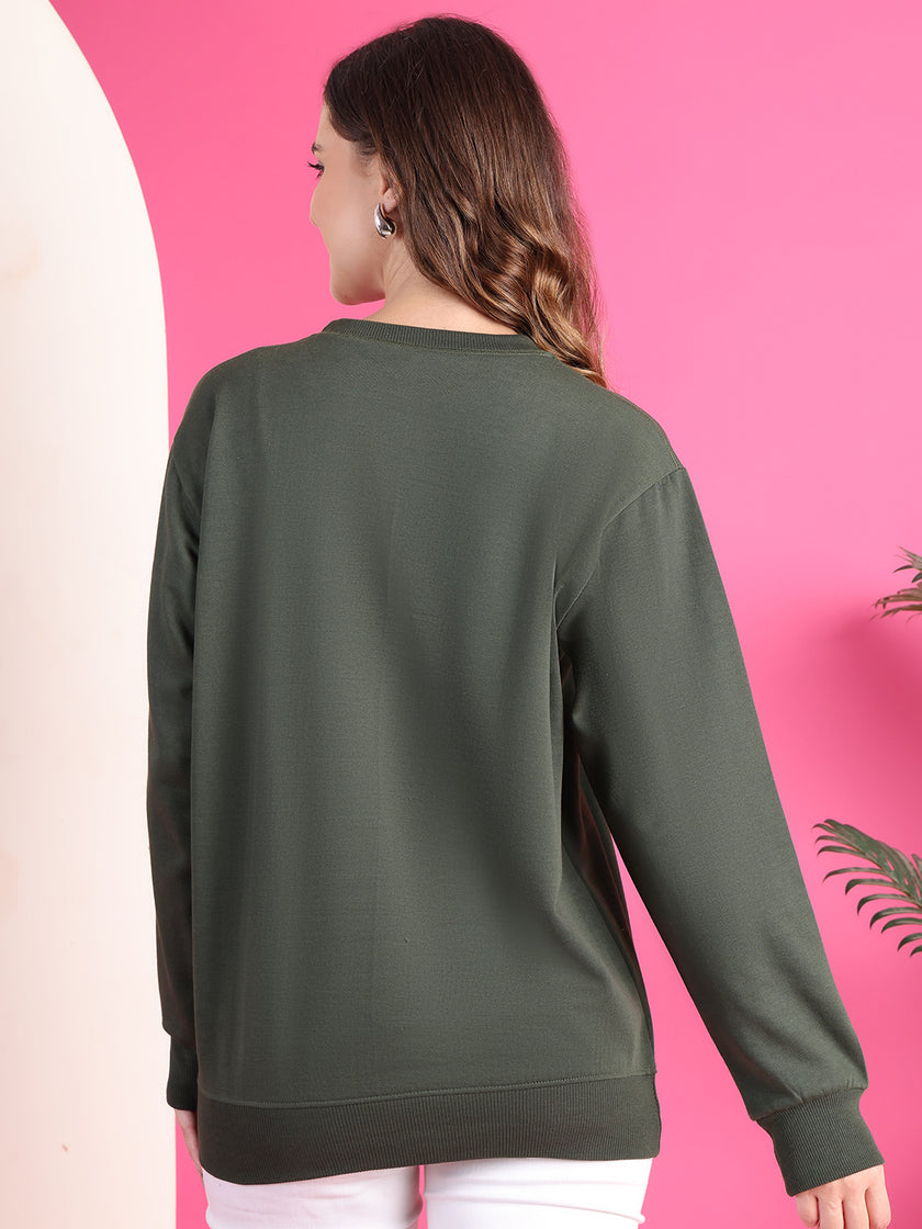 Mack Jonney Regular Fit Green Solid Sweatshirt For Women