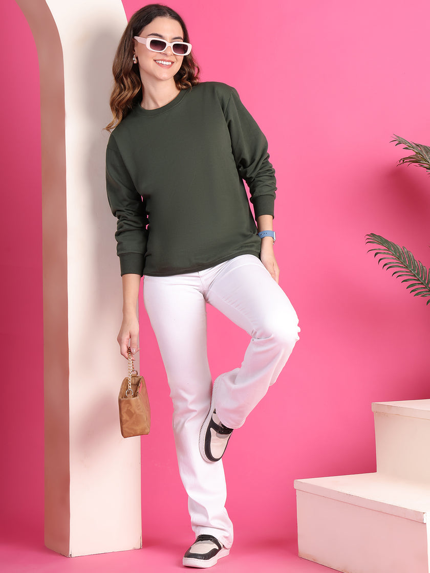 Mack Jonney Regular Fit Green Solid Sweatshirt For Women