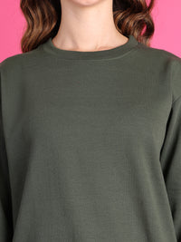 Mack Jonney Regular Fit Green Solid Sweatshirt For Women