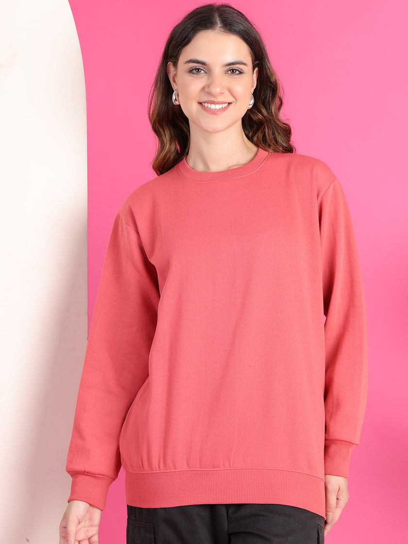 Mack Jonney Regular Fit Pink Solid Sweatshirt For Women