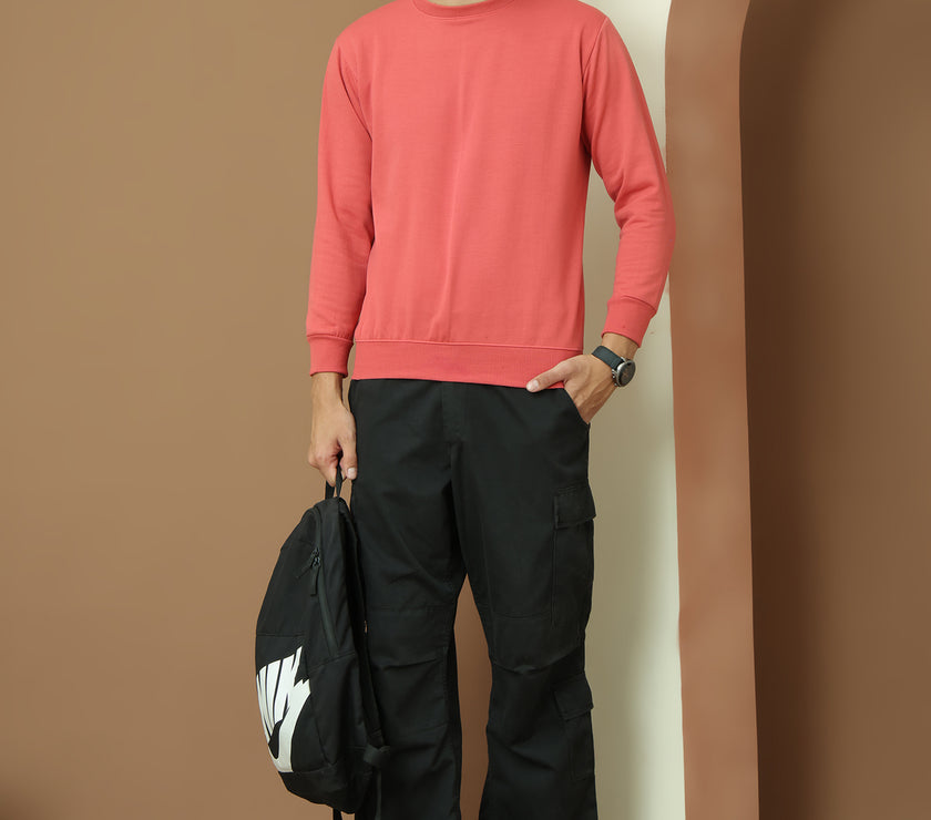 Mack Jonney Regular Fit Pink Solid Sweatshirt For Men