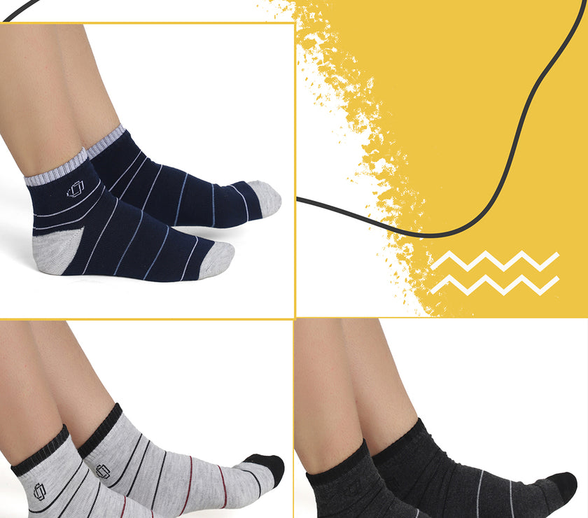 Mack Jonney Mens Ankle Length Cotton Socks (Pack of 3)