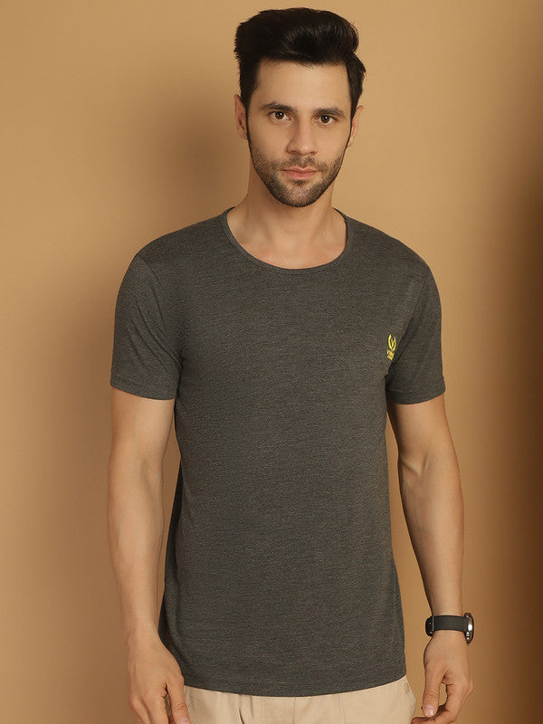 Mack Jonney Round Neck Cotton Solid Anthracite T-Shirt for Men