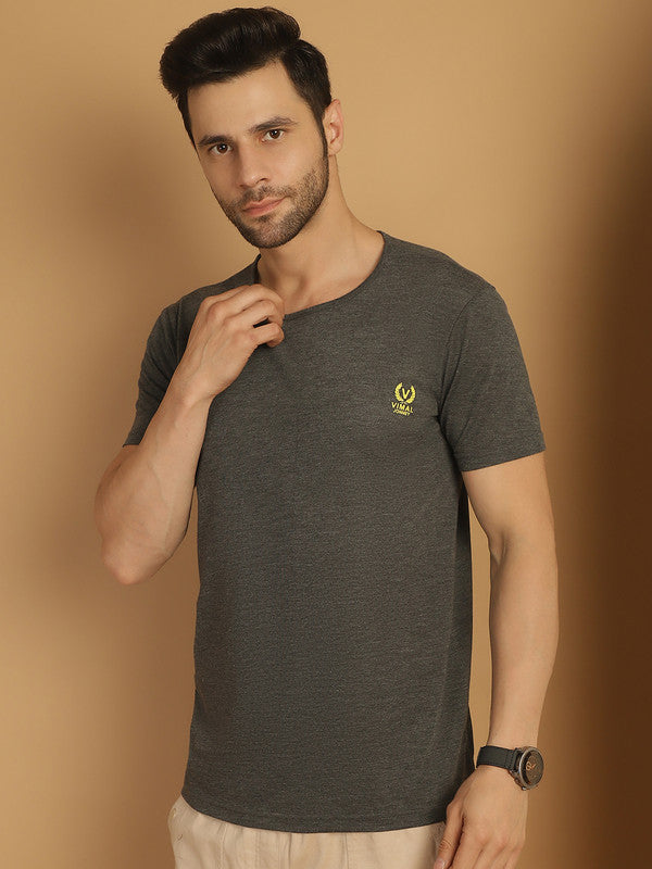 Mack Jonney Round Neck Cotton Solid Anthracite T-Shirt for Men