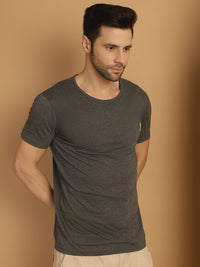 Mack Jonney Round Neck Cotton Solid Anthracite T-Shirt for Men