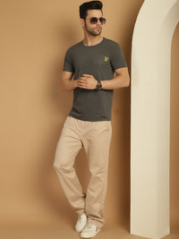 Mack Jonney Round Neck Cotton Solid Anthracite T-Shirt for Men