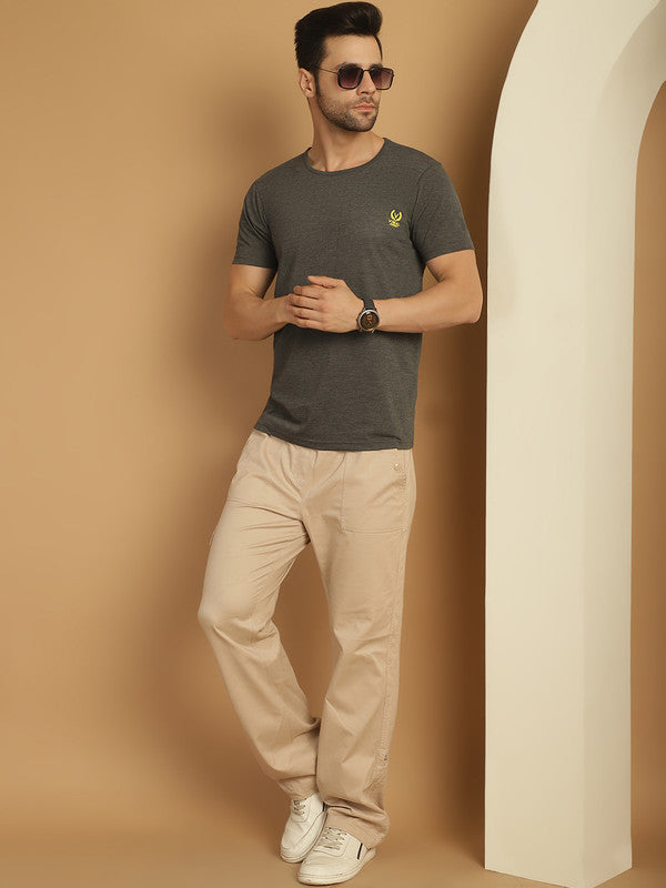 Mack Jonney Round Neck Cotton Solid Anthracite T-Shirt for Men