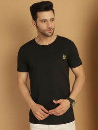 Mack Jonney Round Neck Cotton Solid Black T-Shirt for Men