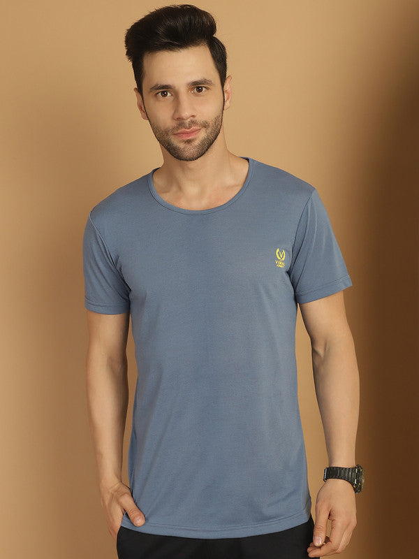 Mack Jonney Round Neck Cotton Solid Dark Grey T-Shirt for Men