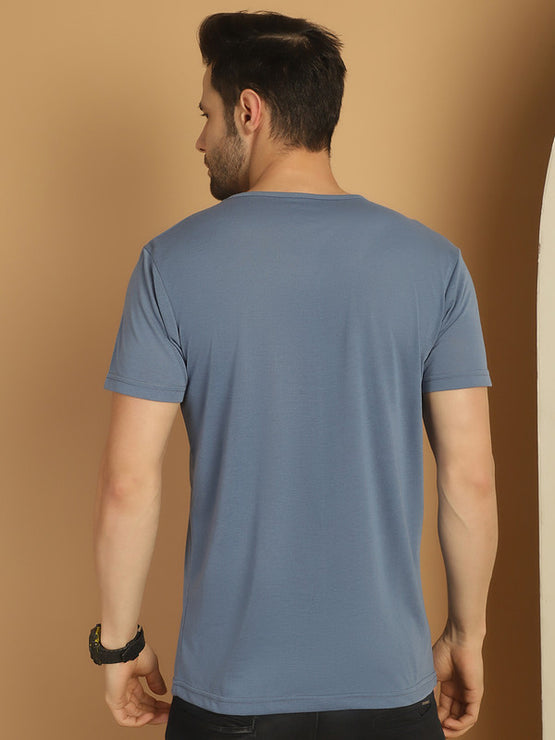 Mack Jonney Round Neck Cotton Solid Dark Grey T-Shirt for Men