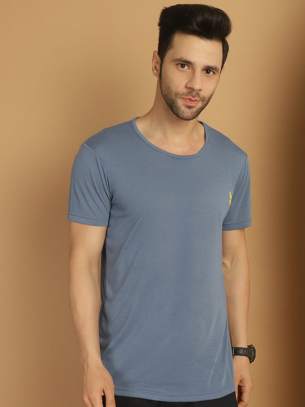 Mack Jonney Round Neck Cotton Solid Dark Grey T-Shirt for Men