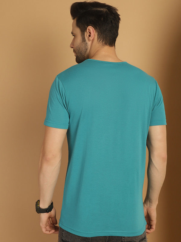 Mack Jonney Round Neck Cotton Solid Ferozi T-Shirt for Men