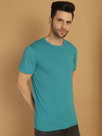 Mack Jonney Round Neck Cotton Solid Ferozi T-Shirt for Men