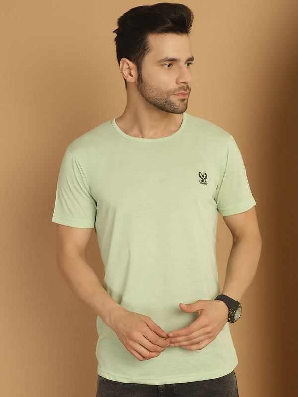 Mack Jonney Round Neck Cotton Solid Light Green T-Shirt for Men