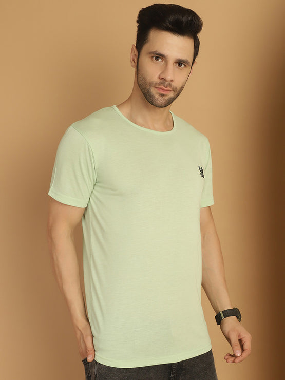 Mack Jonney Round Neck Cotton Solid Light Green T-Shirt for Men