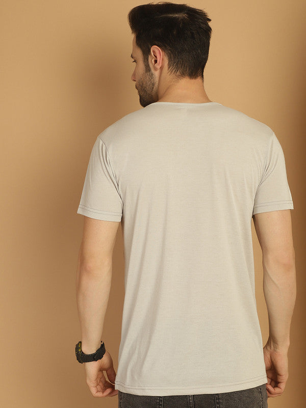 Mack Jonney Round Neck Cotton Solid Light Grey T-Shirt for Men