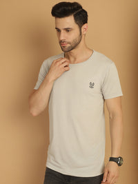 Mack Jonney Round Neck Cotton Solid Light Grey T-Shirt for Men
