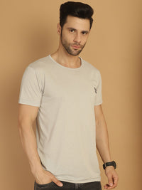 Mack Jonney Round Neck Cotton Solid Light Grey T-Shirt for Men