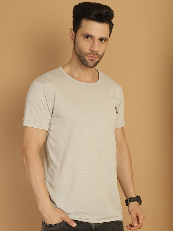 Mack Jonney Round Neck Cotton Solid Light Grey T-Shirt for Men