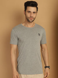 Mack Jonney Round Neck Cotton Solid Grey Melange T-Shirt for Men