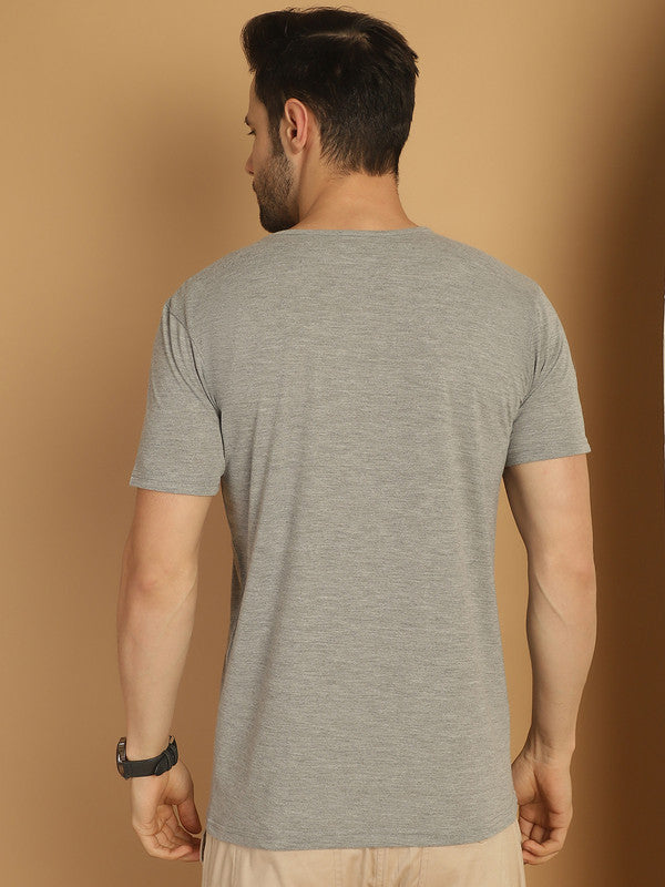 Mack Jonney Round Neck Cotton Solid Grey Melange T-Shirt for Men