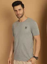 Mack Jonney Round Neck Cotton Solid Grey Melange T-Shirt for Men