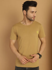 Mack Jonney Round Neck Cotton Solid Mud T-Shirt for Men