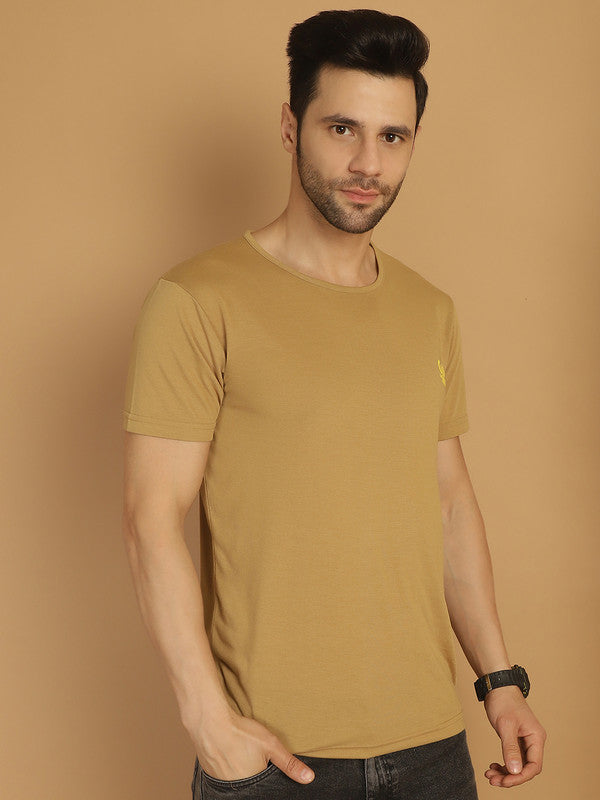 Mack Jonney Round Neck Cotton Solid Mud T-Shirt for Men