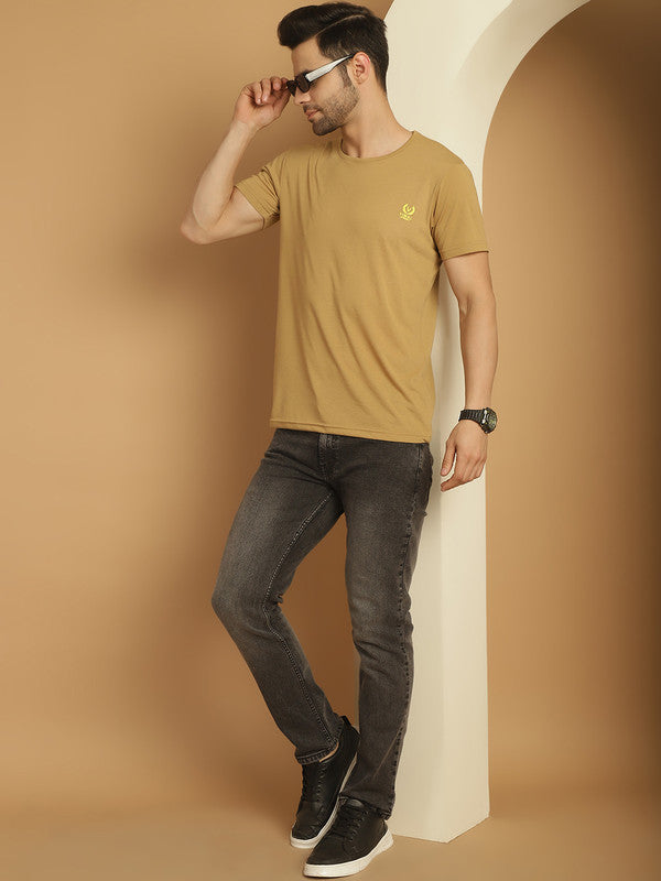 Mack Jonney Round Neck Cotton Solid Mud T-Shirt for Men