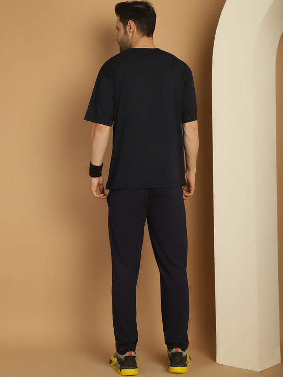 Mack Jonney Printed  Navy Round Neck Cotton Oversize Half sleeves Co-ord set Tracksuit For Men