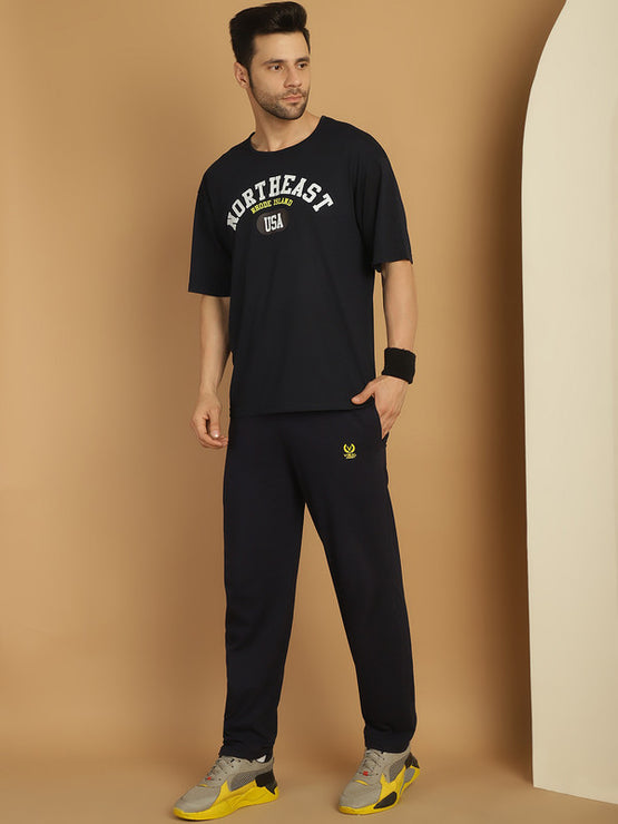 Mack Jonney Printed  Navy Round Neck Cotton Oversize Half sleeves Co-ord set Tracksuit For Men