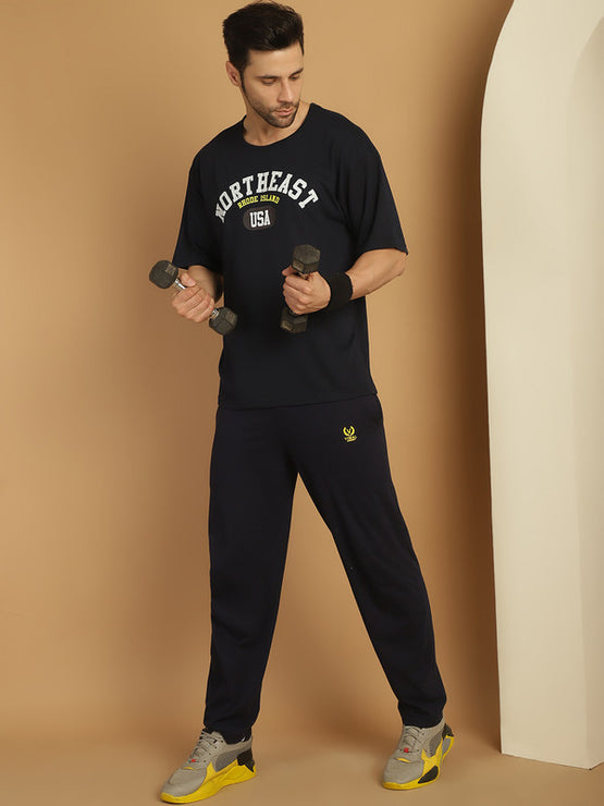 Mack Jonney Printed  Navy Round Neck Cotton Oversize Half sleeves Co-ord set Tracksuit For Men