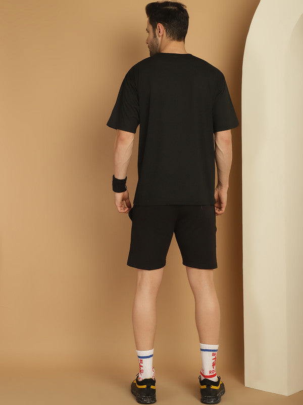 Mack Jonney Printed  Black Round Neck Cotton Oversize Half sleeves Co-ord set Tracksuit For Men