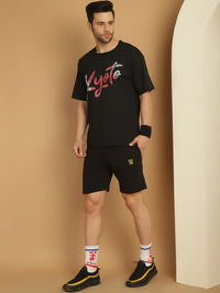 Mack Jonney Printed  Black Round Neck Cotton Oversize Half sleeves Co-ord set Tracksuit For Men