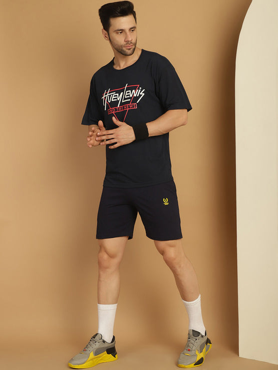 Mack Jonney Printed  Navy Round Neck Cotton Oversize Half sleeves Co-ord set Tracksuit For Men